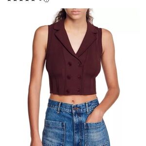 Sandro Solune Knit Double Breasted Vest Brown Women’s 1 Chic Minimalist